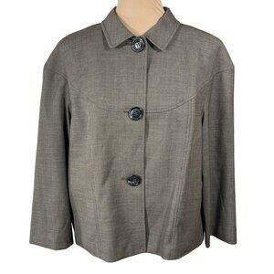 Jones New York Jacket Taupe Button Front Size 14 Stretch Wool Blend Blazer